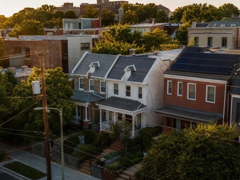 Washington, DC gable roofs with solar panels in view; guide to Tesla Roof solar shingles alternatives in 2026