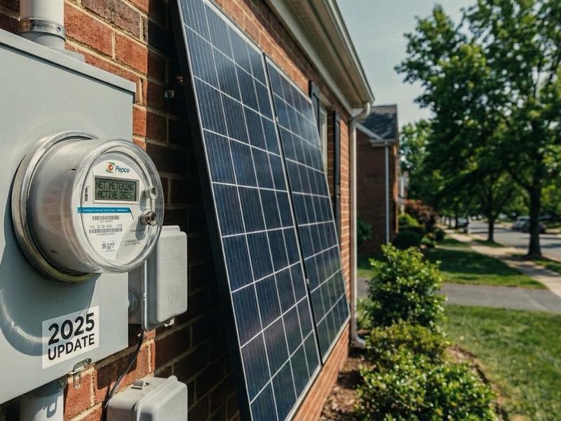Solar panels with electric meter.