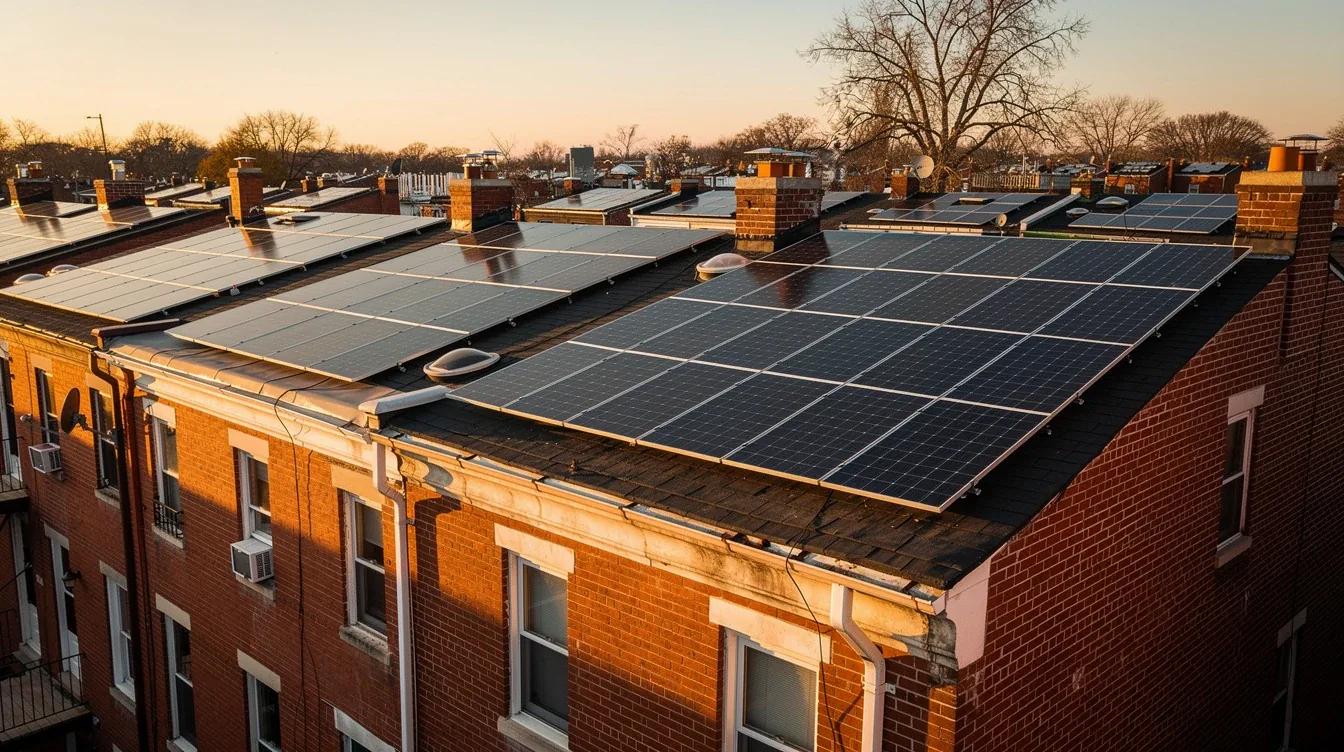 Solar panels installed on a DC rowhouse rooftop awaiting Pepco interconnection approval