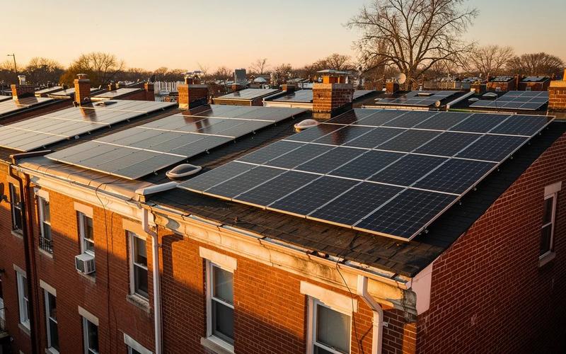 Solar panels installed on a DC rowhouse rooftop awaiting Pepco interconnection approval