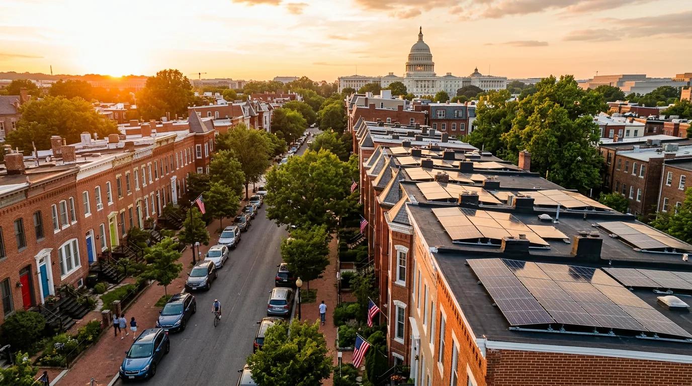Solar panels installed on a Washington DC row house roof