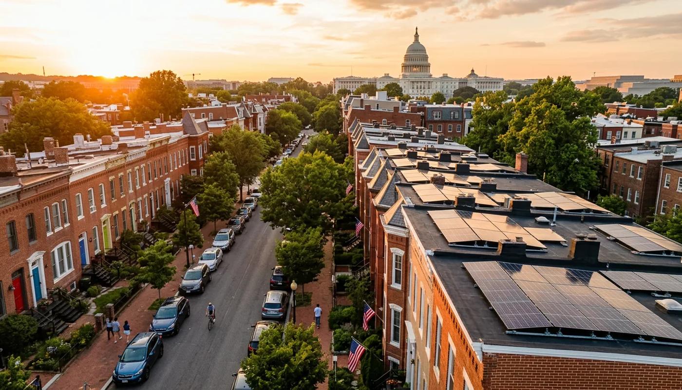 Solar panels installed on a Washington DC row house roof