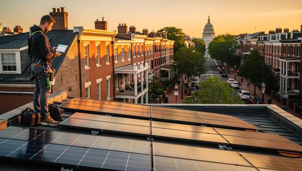 Solar monitoring dashboard showing real-time panel performance data on a rooftop system in Washington DC