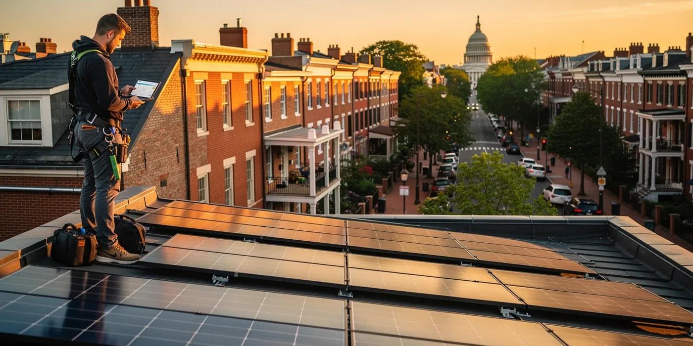 Solar monitoring dashboard showing real-time panel performance data on a rooftop system in Washington DC