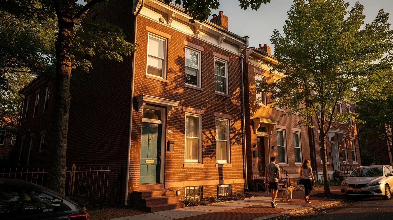 DC rowhouse in a historic district with rear-slope solar panels and original brick facade