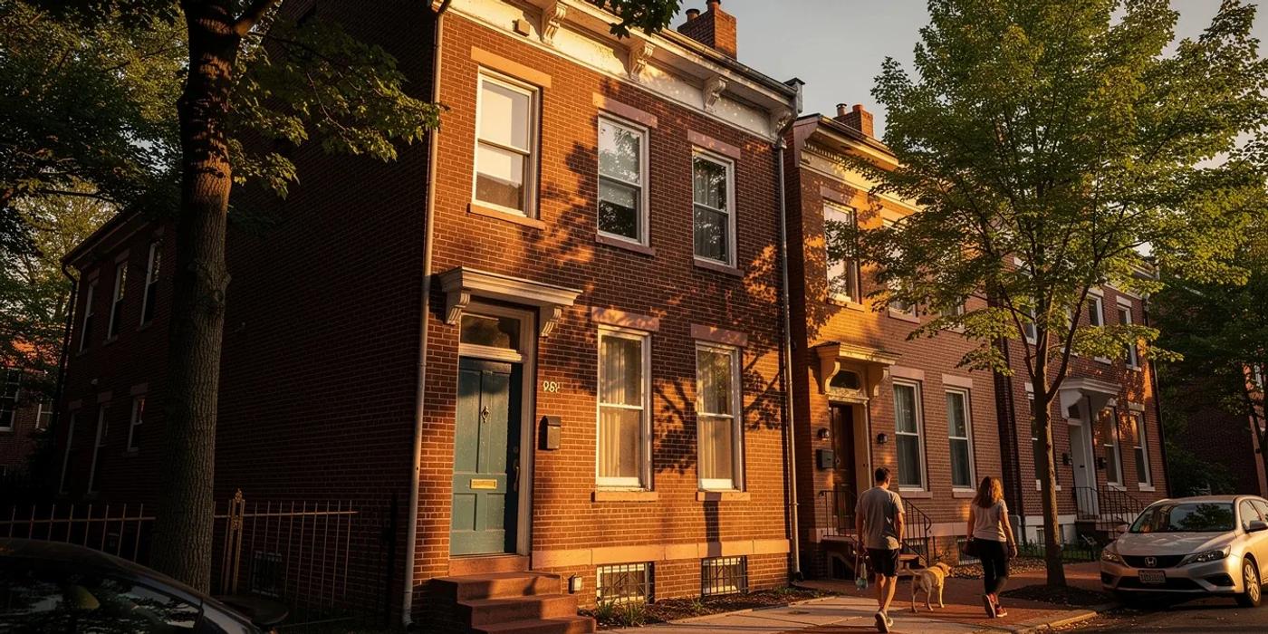 DC rowhouse in a historic district with rear-slope solar panels and original brick facade