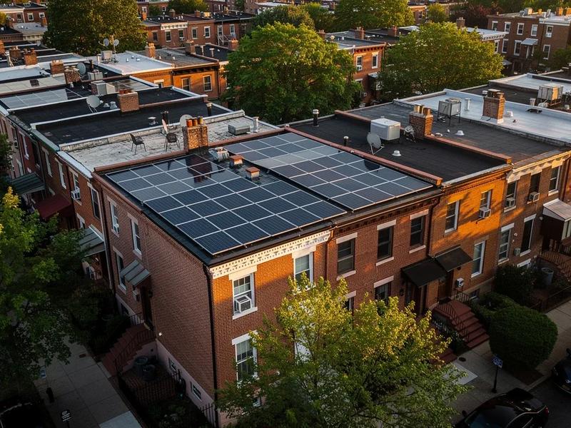 Solar savings calculator DC — rooftop solar panels on a Washington DC rowhouse with Pepco meter in foreground