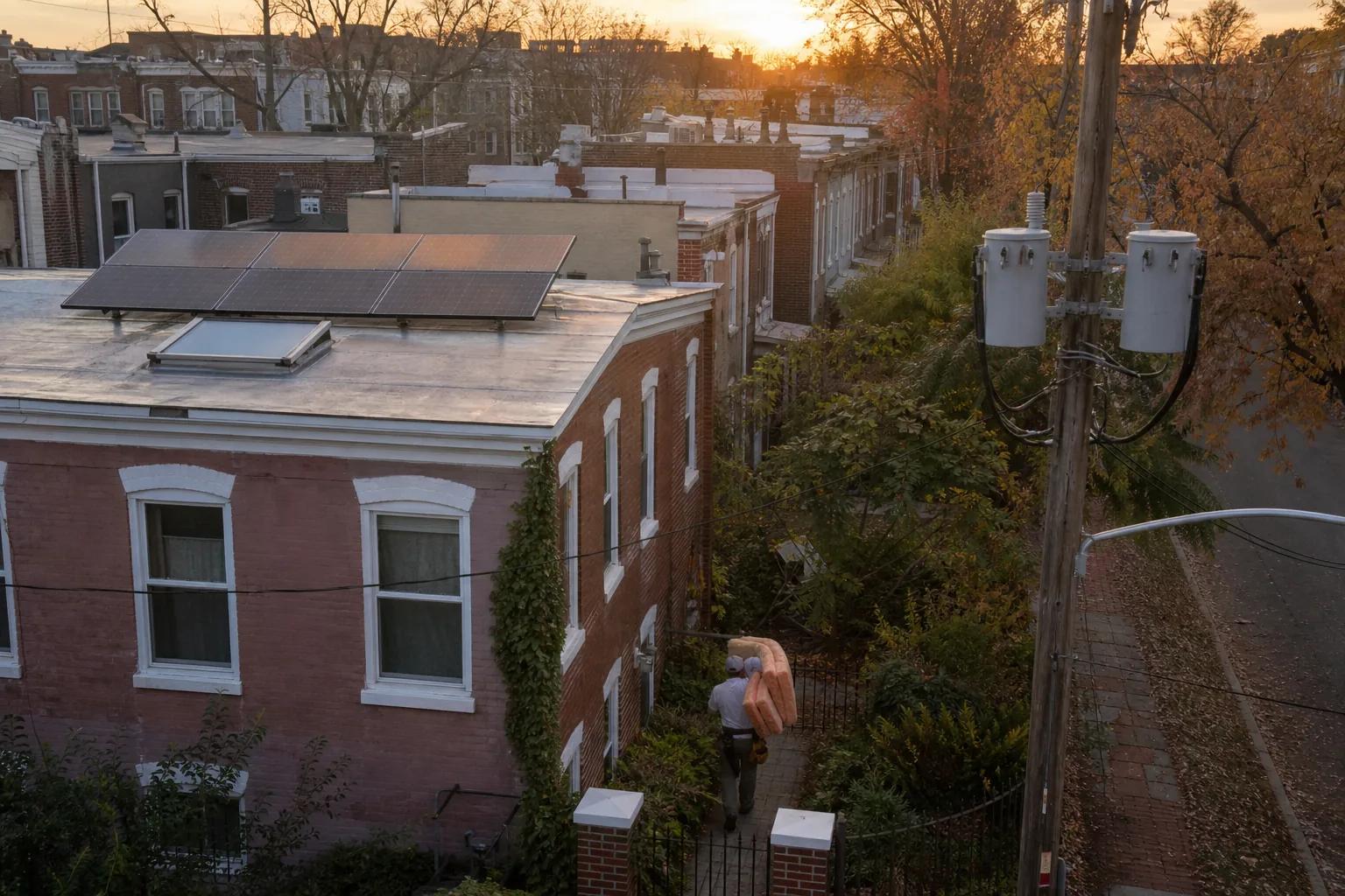 DC rowhouse energy-efficient home upgrades that right-size a solar array on a Pepco-served block