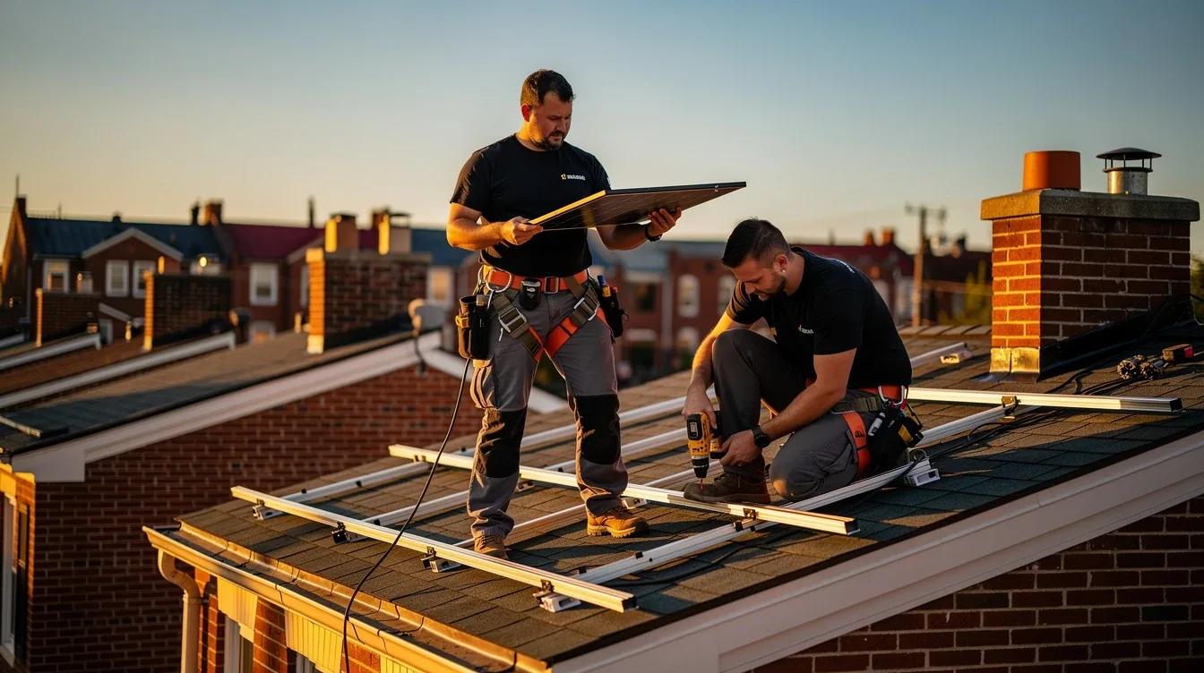 Solar panel installation on a Washington DC row house roof