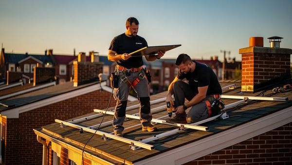 Solar panel installation on a Washington DC row house roof