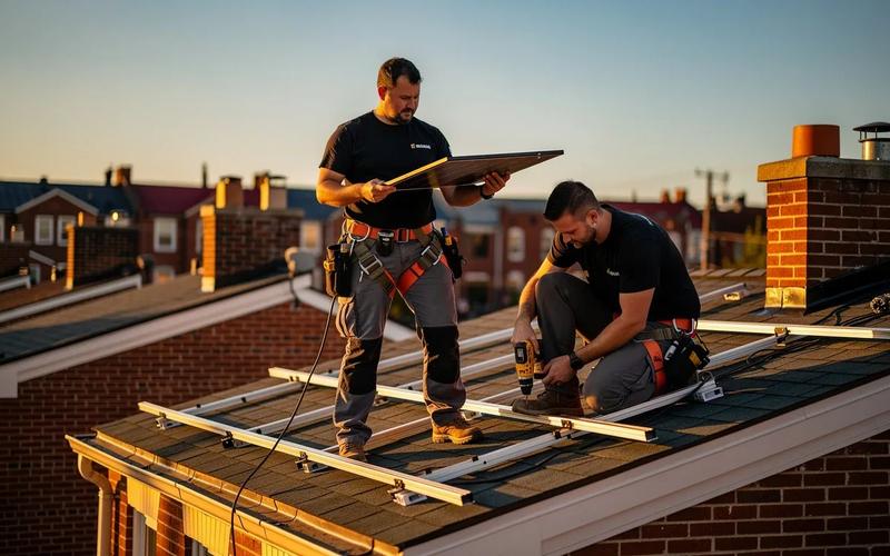 Solar panel installation on a Washington DC row house roof
