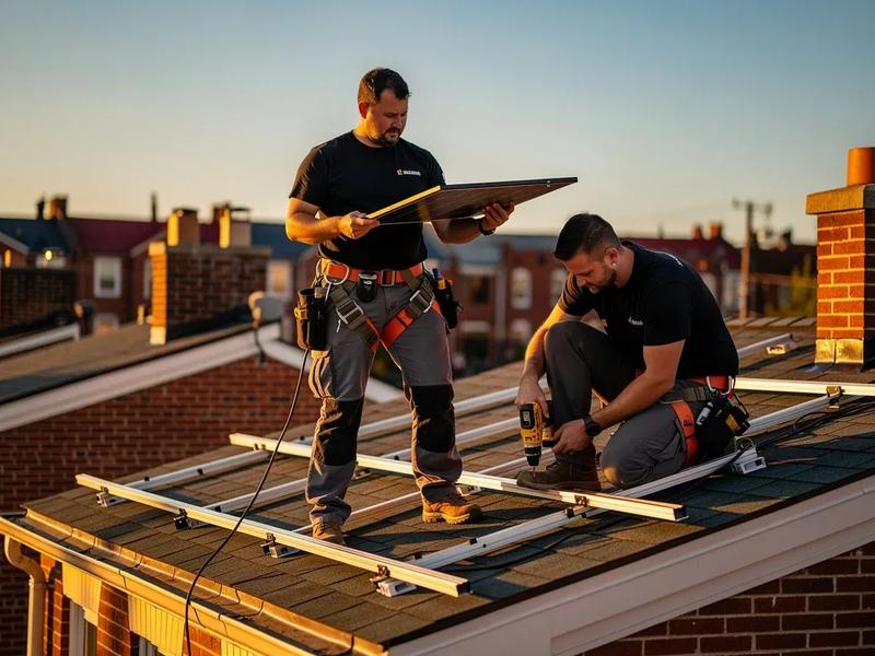 Solar panel installation on a Washington DC row house roof