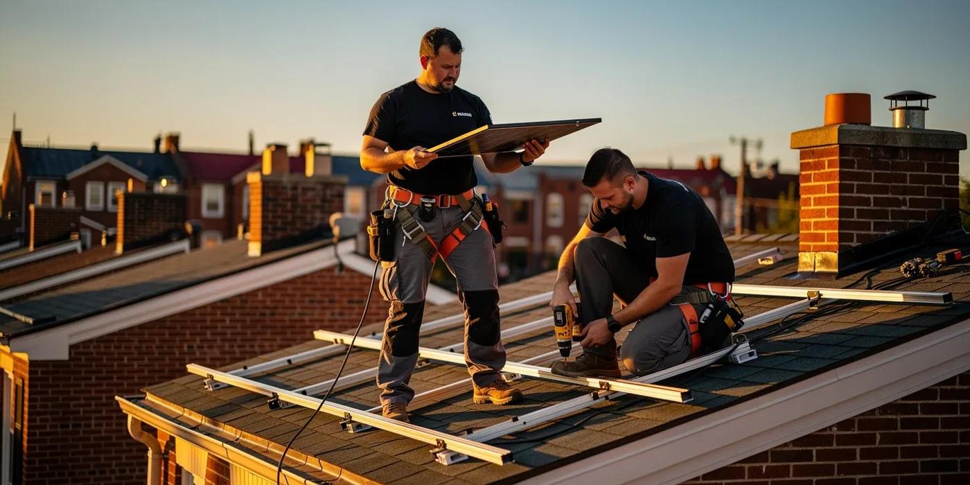 Solar panel installation on a Washington DC row house roof
