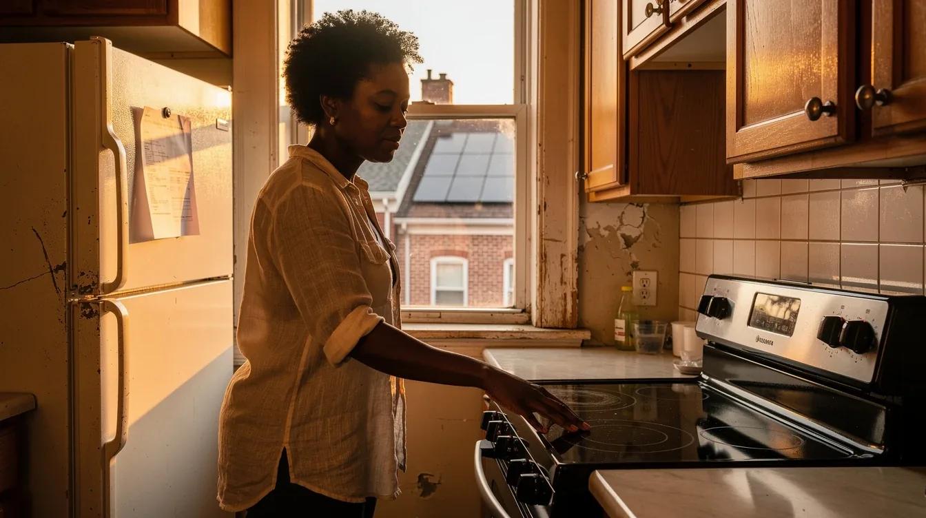 DC homeowner examining induction stove installation costs in a brick rowhouse kitchen in 2026