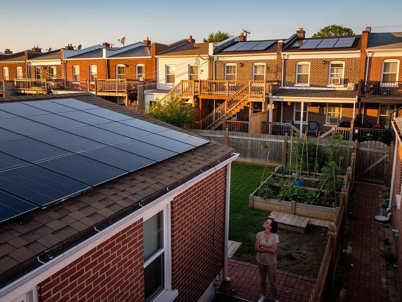 DC row house rooftop with solar panels installed, viewed from a neighboring property in Petworth — energy companies near me search resolved through solar ownership