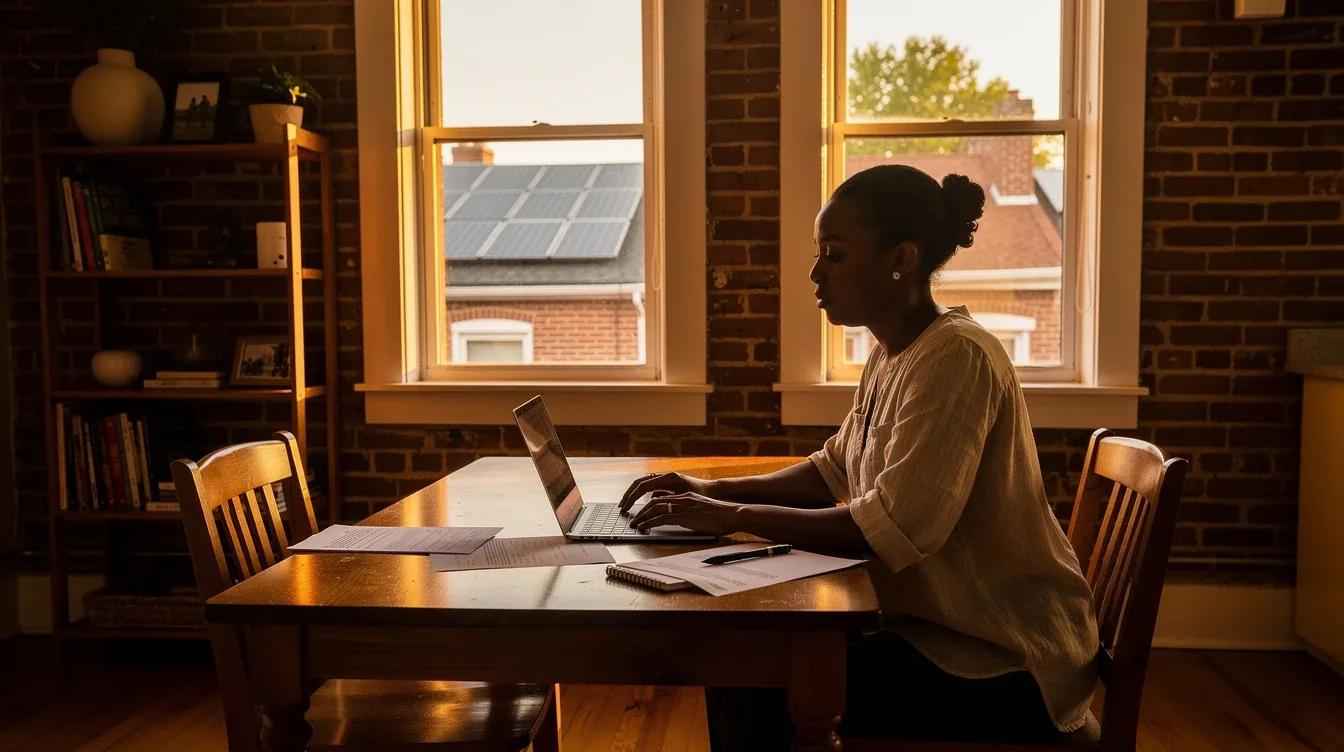 DC homeowner reviewing solar financing options at a kitchen table in a Petworth row house