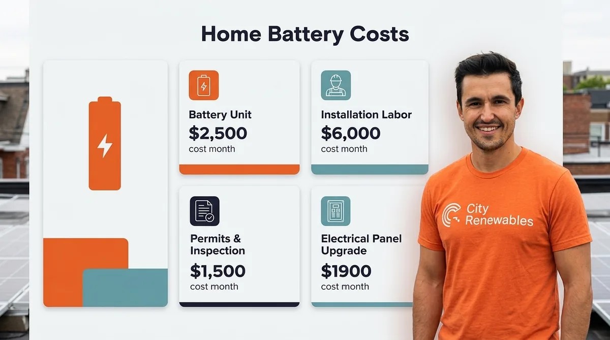 Detailed cost breakdown infographic for home battery installation in DC