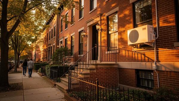 DC rowhouse with new heat pump unit installed outside, representing DC weatherization rebates in 2026