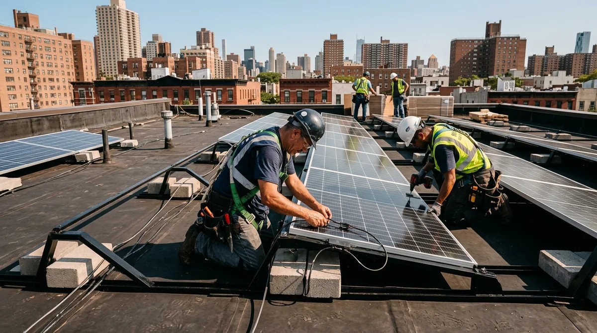 Solar panel installation on DC row house flat roof