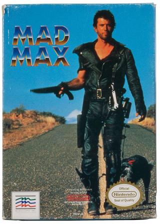 Mad Max game cover art showing a man wearing black leather and walking along an empty road carrying a gun and accompanied by a dog.