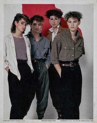 Full length promotional image of the band members from Pseudo Echo