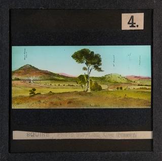 Glass slide shows the fourth of six sections of the painting titled 'Cycloramic view of Canberra capital site, view looking from Camp Hill'.