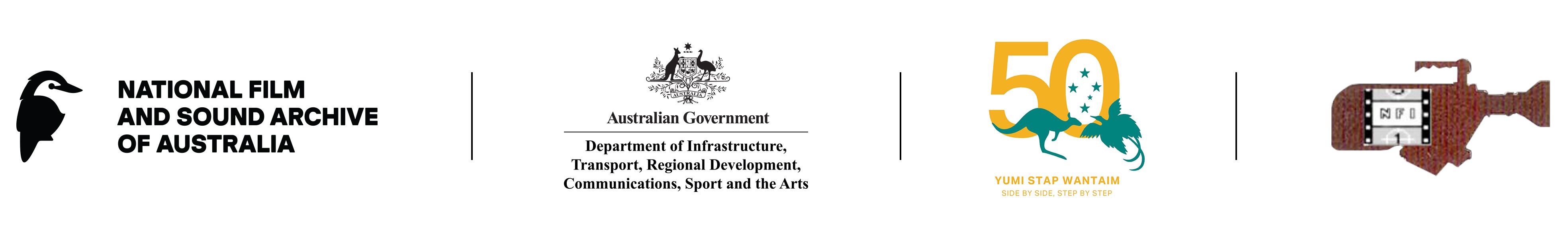 Logos for the NFSA, Australian Government, Yumi Stap Wantaim and National Film Institute of PNG.