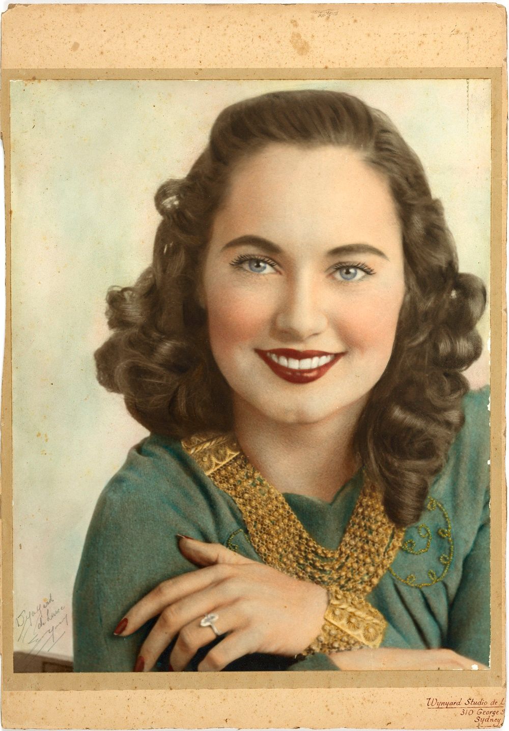 Colourised portrait of Betty Bryant from scrapbook