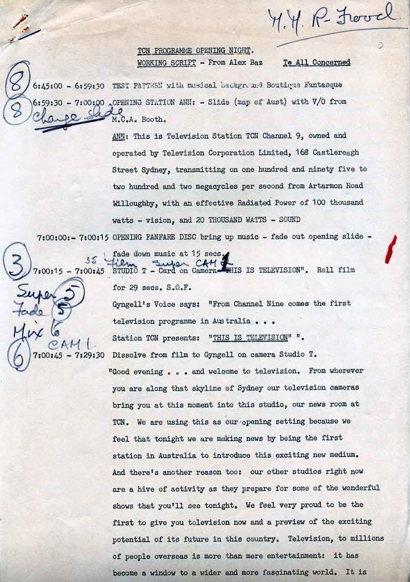 A running sheet marked-up with handwritten notes.