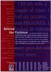Flyer for the Behind the Violence radio series featuring white test on a red and purple background