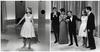 Two images of Olivia Newton-John. On the left is a full length shot of her wearing a white dress and singing. On the right she is standing next to Johnny O'Keefe along with three other people on the set of 'Sing Sing Sing'.