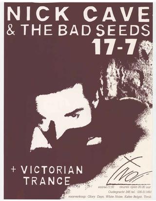 Promotional poster for the band Nick Cave & The Bad Seeds featuring the band name and a close up of Nick Cave