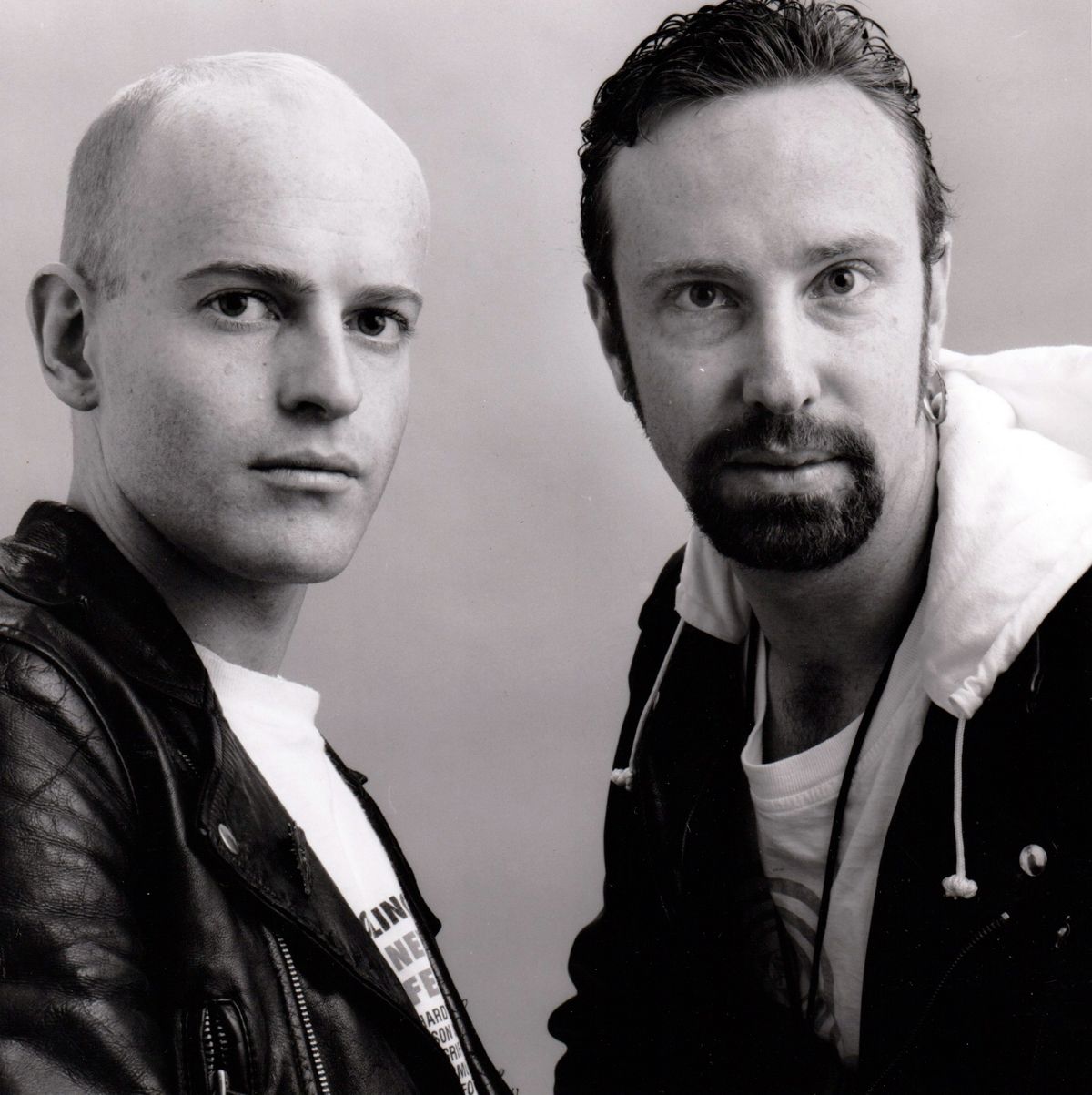 Head and shoulders shot of two young men (Simon Hunt and Stephen Cummins) side by side looking directly at camera 