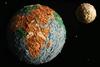 An image of the earth made out of melted bread tags