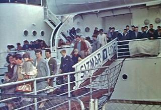 A disembarking from a ship 