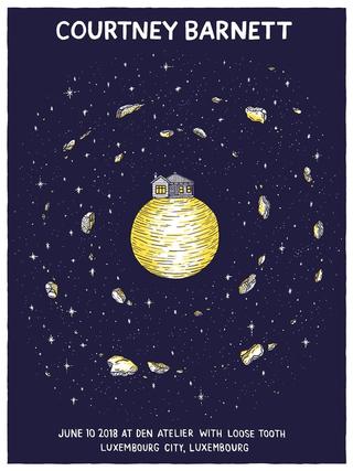 Courtney Barnett poster showing an illustration of a planet with a house on top.