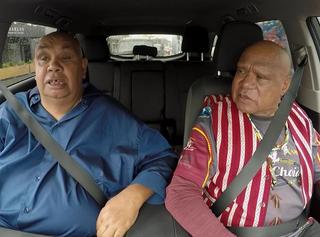 Jack Charles in a car with Archie Roach