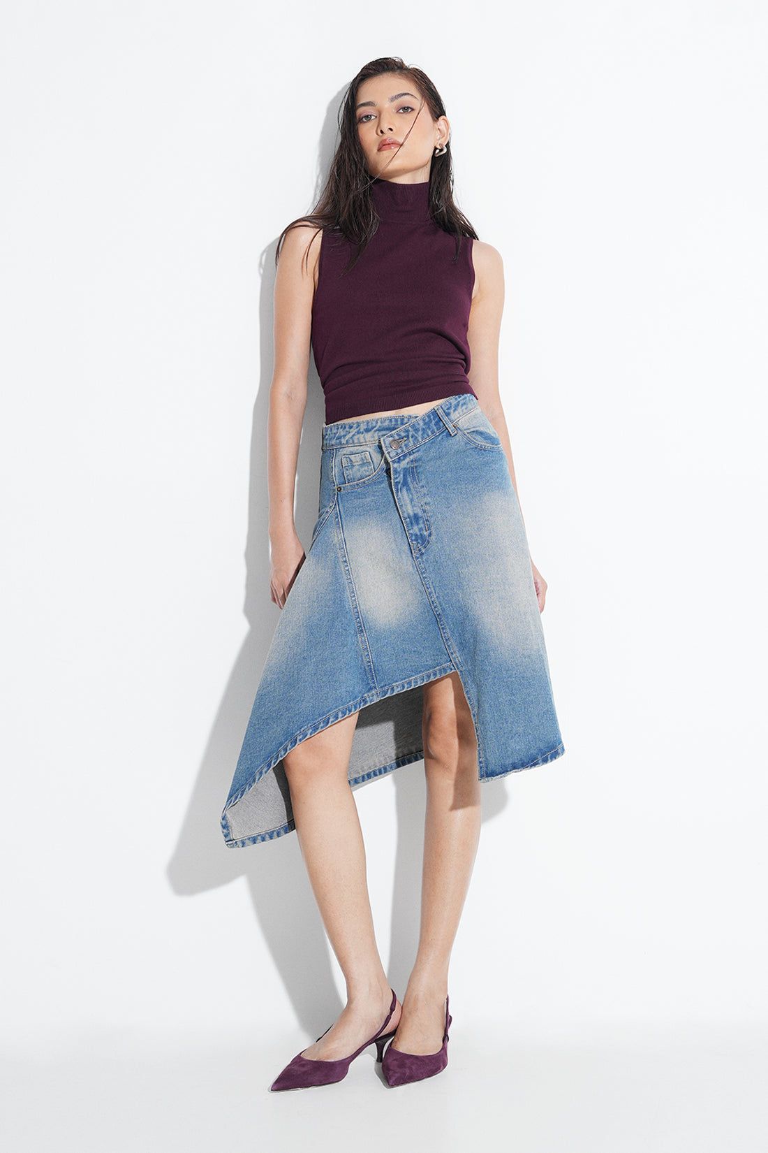 Asymmetric Midi Denim Skirt — view 1 of 4