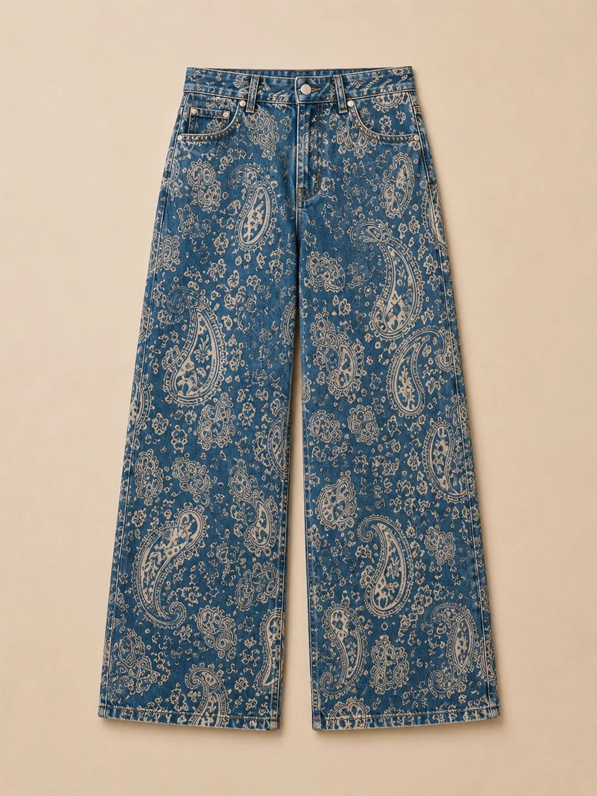 Paisley Wide-Leg Denim Pants