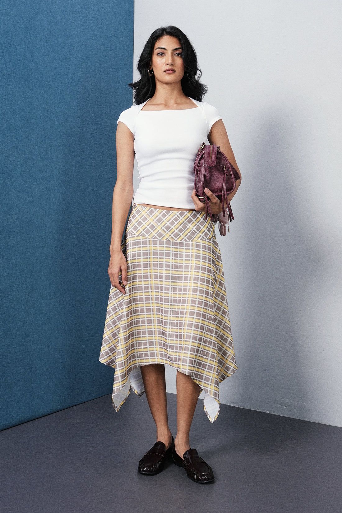 Asymmetric Checkered Midi Skirt — view 1 of 4