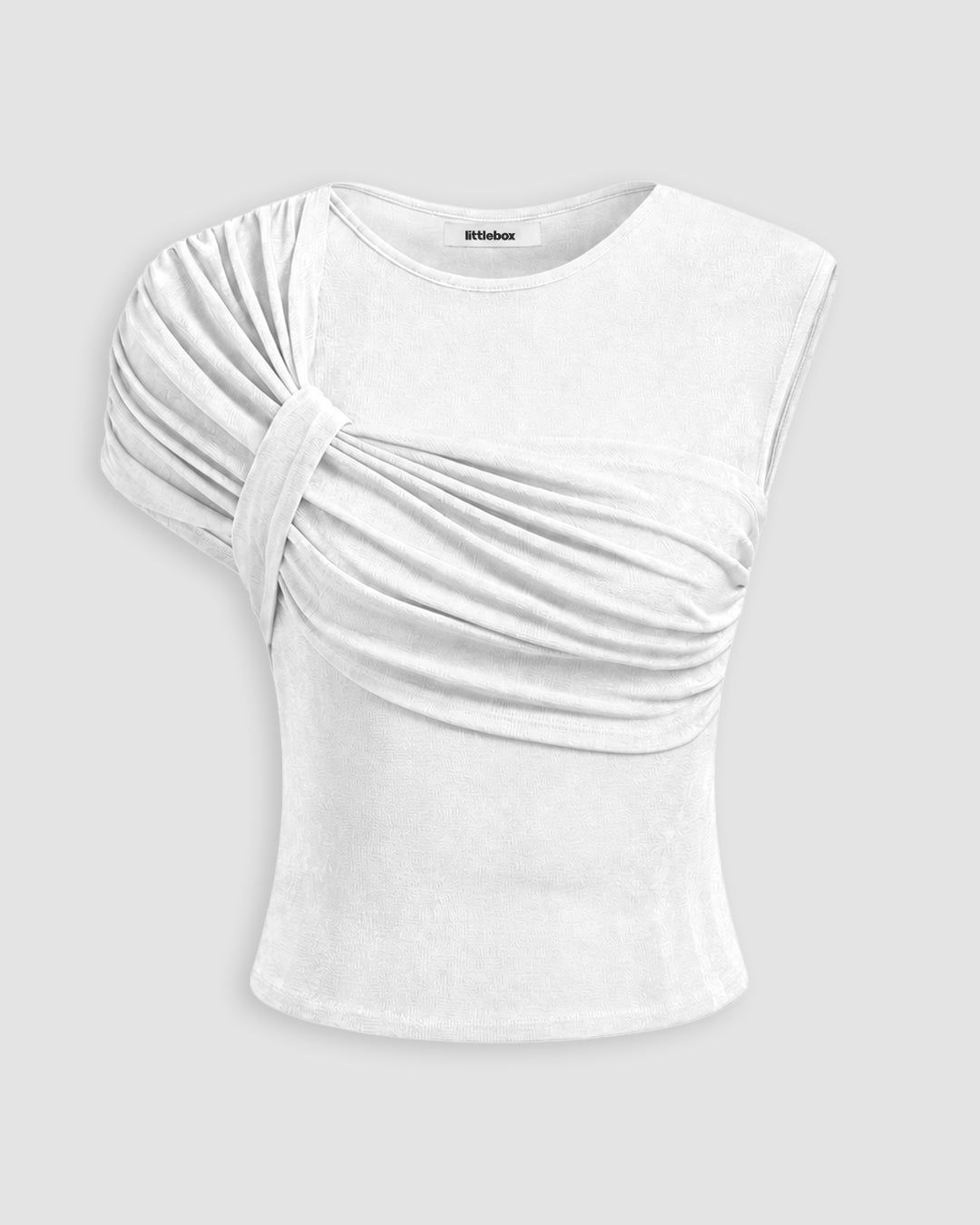 Mock Neck Ruched Cap Sleeve Top in Off-White — view 1 of 3