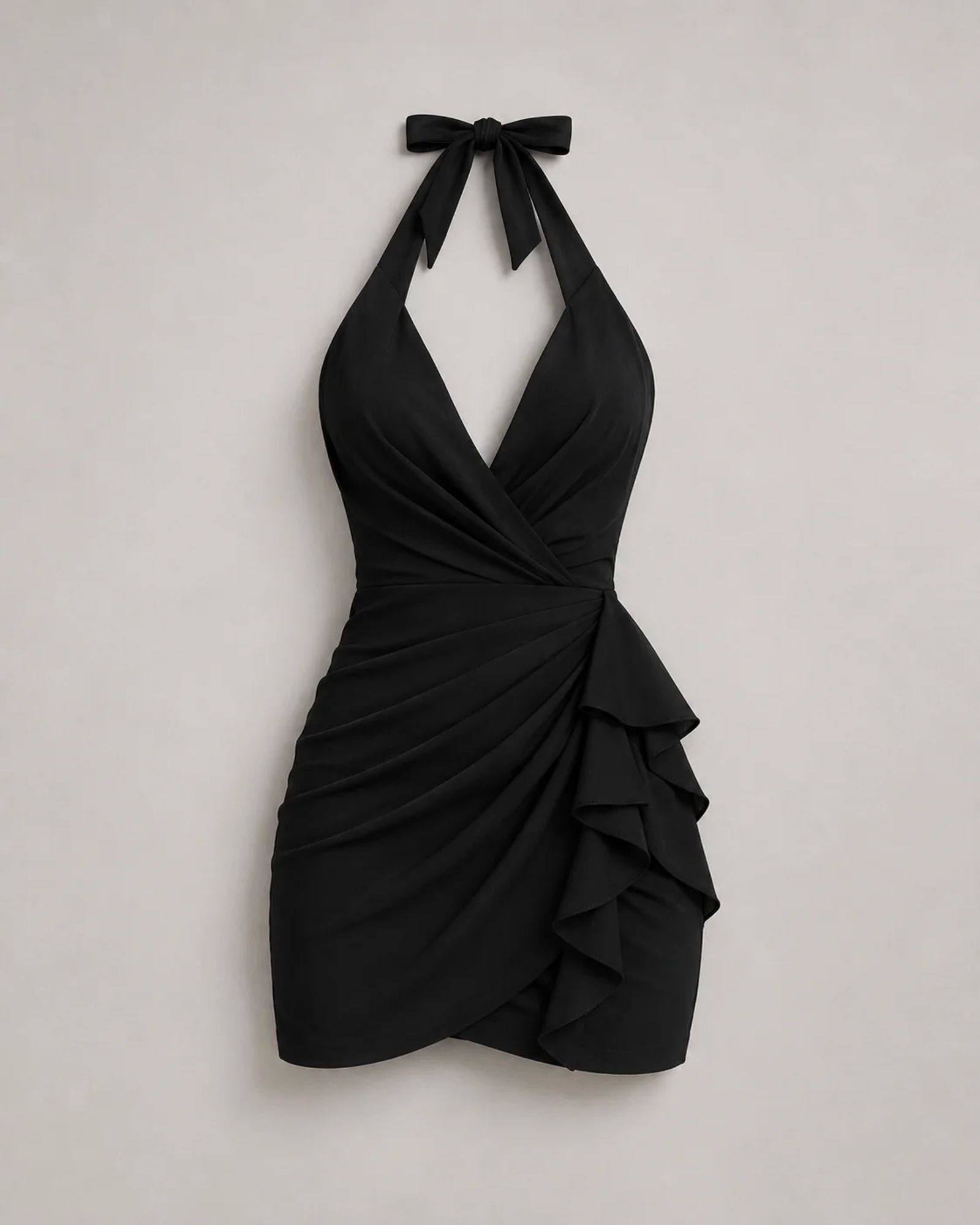 Black Ruched Halter Mini Dress — view 1 of 3