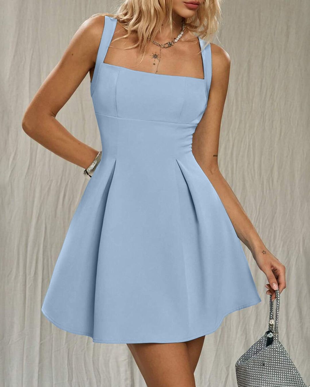 Square Neck Pleated Mini Dress — view 1 of 4