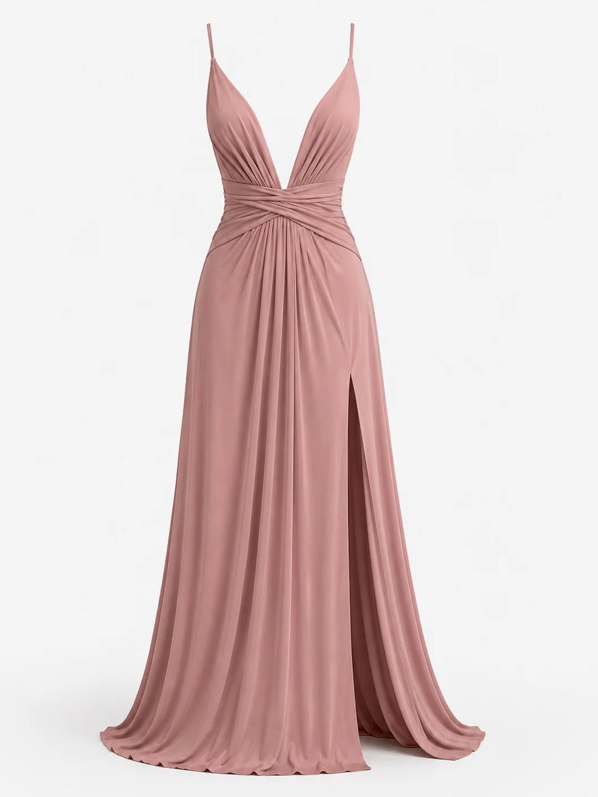 Ruched Low-V Maxi Dress