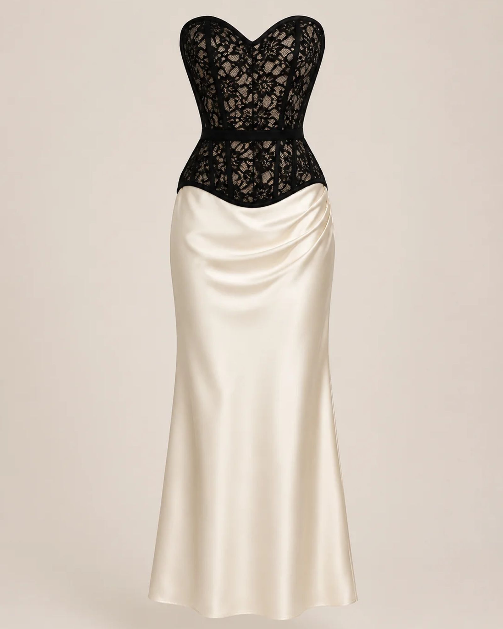 Black Lace Corset & Ivory Satin Midi Dress — view 1 of 4