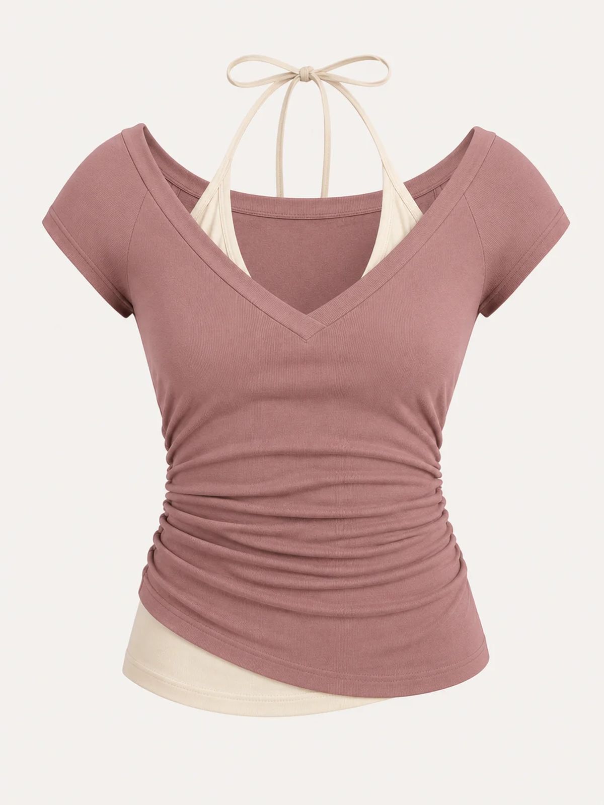Layered Ruched V-Neck Tee