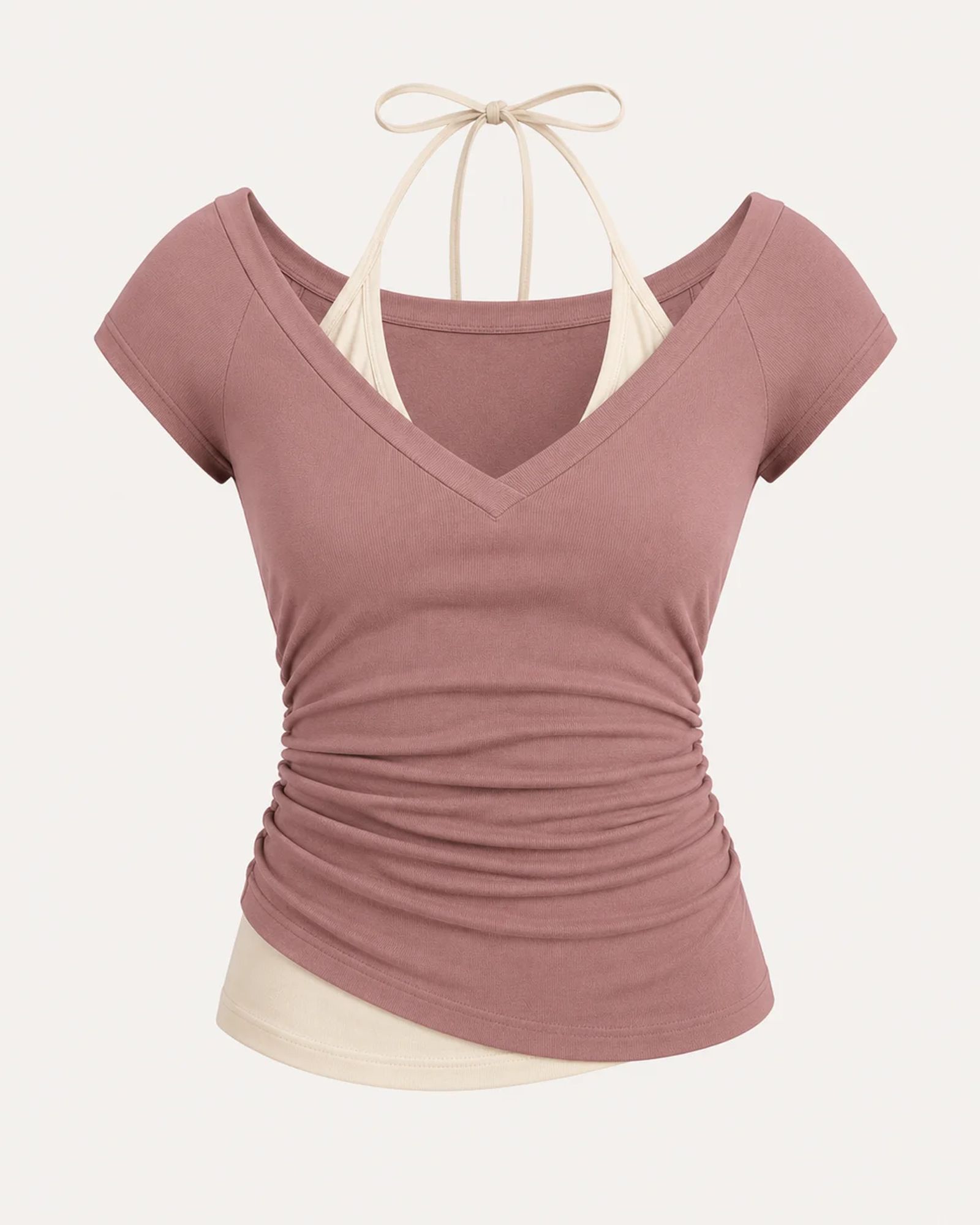 Layered Ruched V-Neck Tee — view 1 of 3