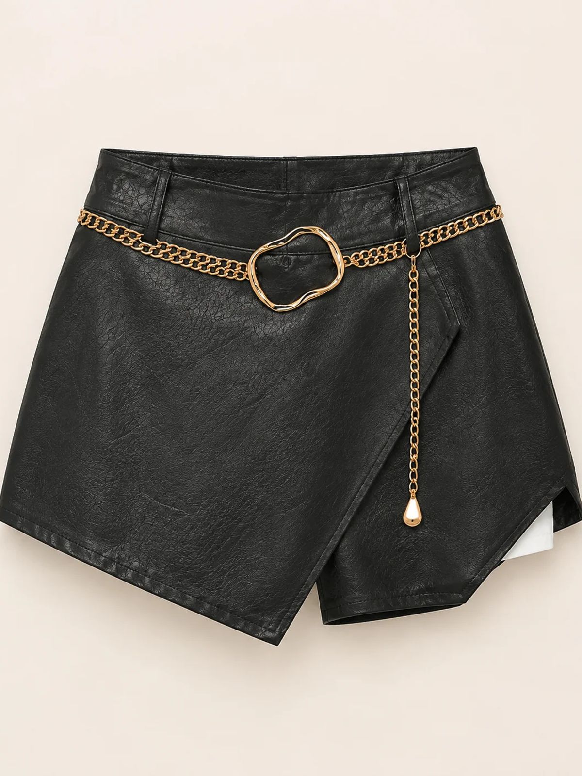 Noir Chain-Wrap Faux Leather Skorts