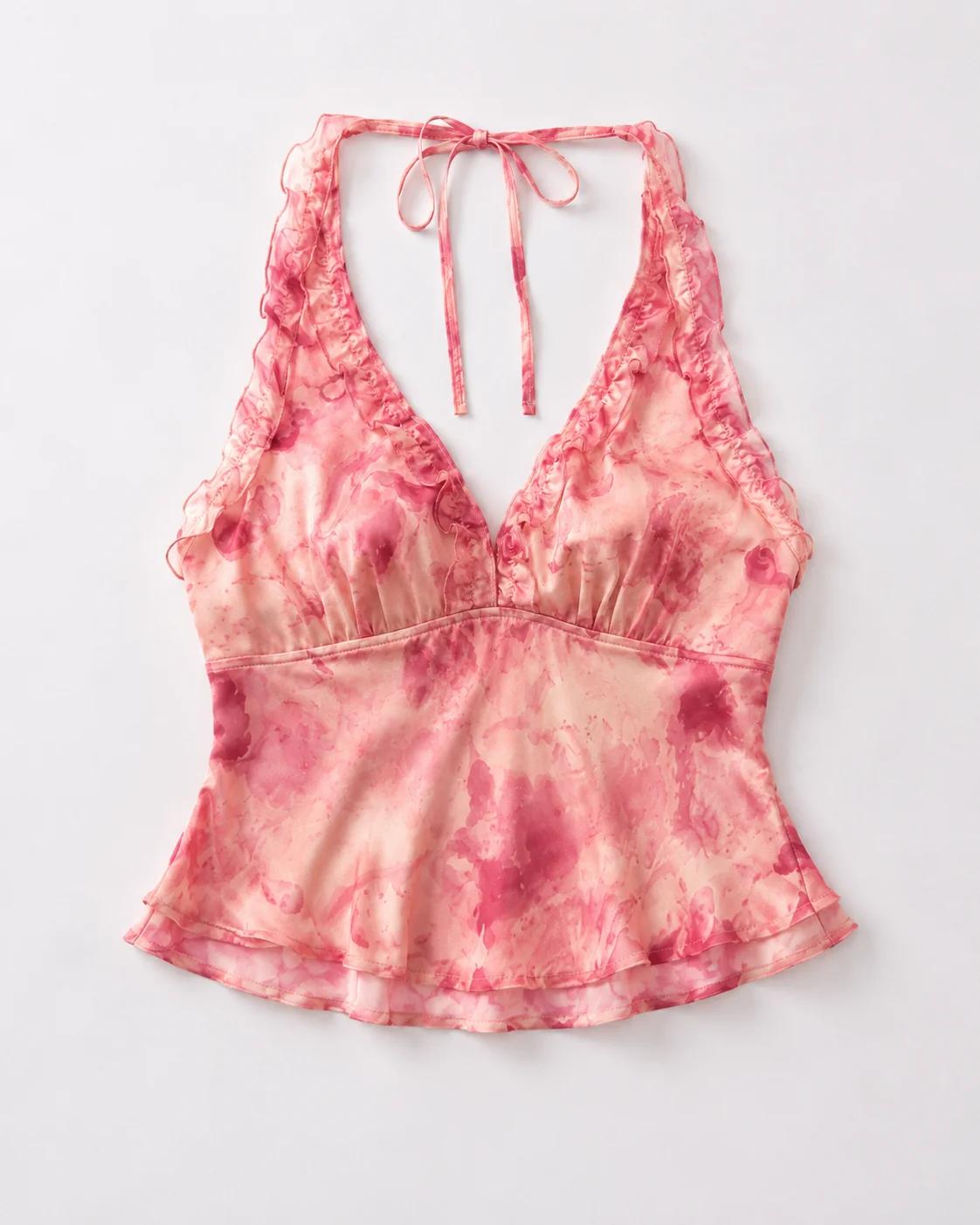 Pink Watercolour Ruffle Top