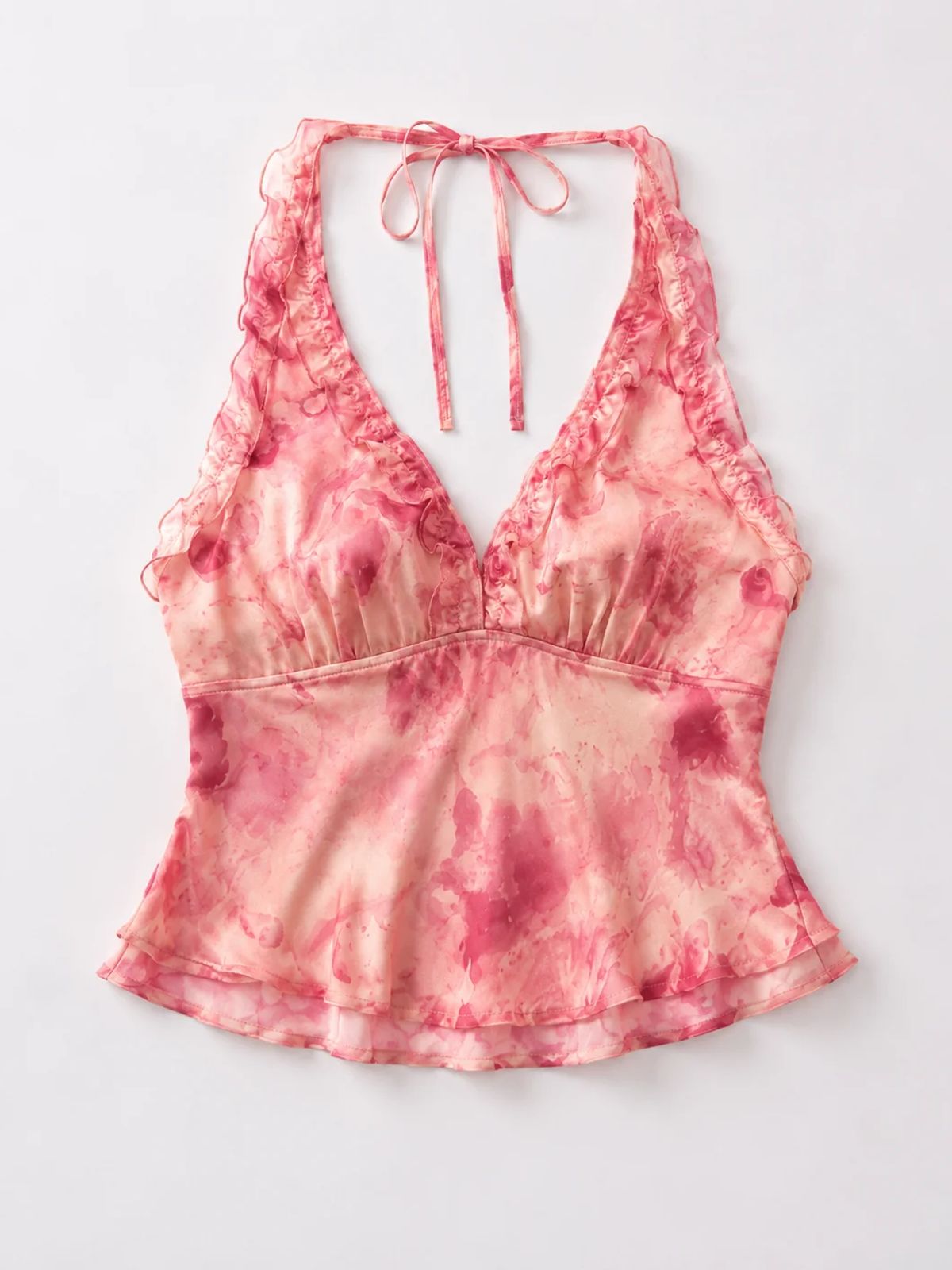 Pink Watercolour Ruffle Top